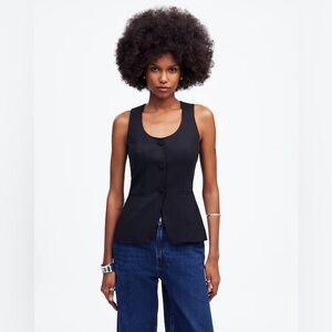 Madewell Scoopneck Cutaway Vest In Drapey Twill Button Front Lined Black Sz4 NWT